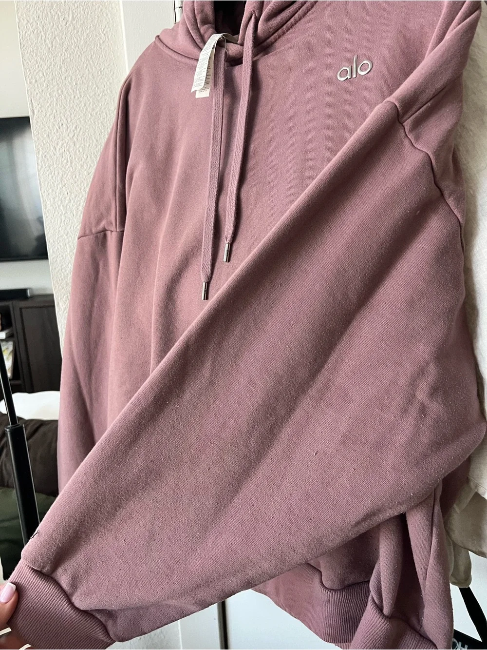 ALO Yoga Mauve Pullover Hoodie with Drawstrings